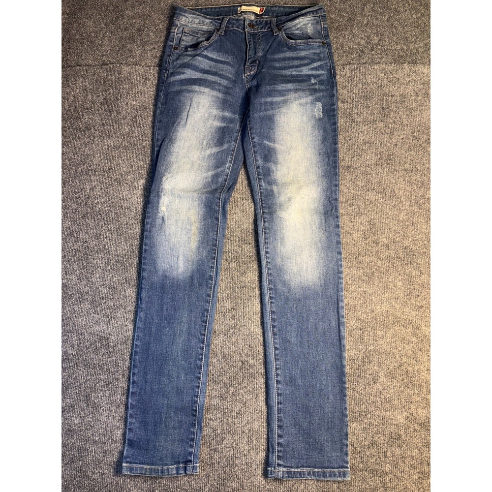 JUST USA Straight Jeans Womens 5 Blue Premium Denim Distressed Faded Whiskered